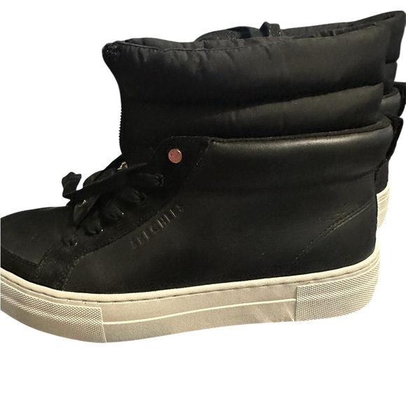 Skechers Black Leather ALBA Puffer Jacket Lining Rise Fit Zipper Hightops Wm 9 - Picture 4 of 6